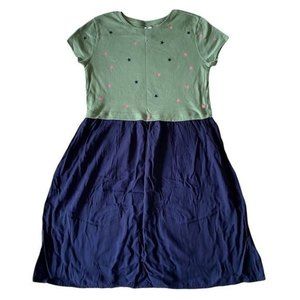 GAP Kids Sz XL Green Star Print Navy Contrast Casual Fit & Flare Dress